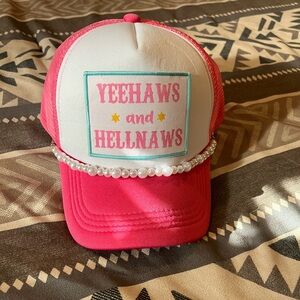 Pink & White Trucker Hat w/ Removable/Adjustable Pearl Band